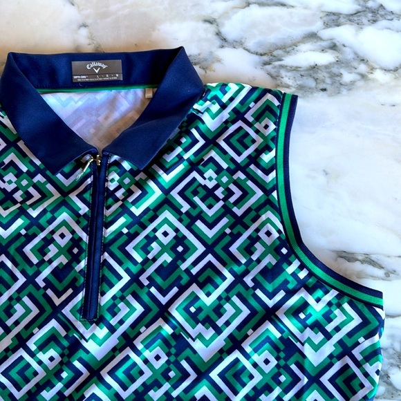 Callaway Geo Print 1/4 zip Sleeveless Golf Polo Women’s size Large - Picture 2 of 11